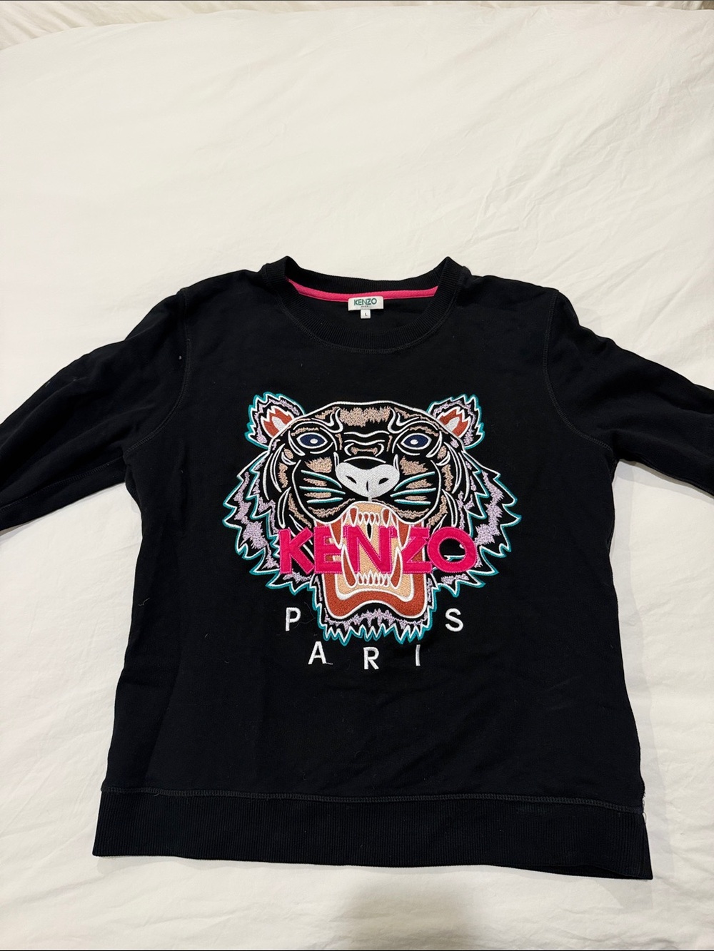 Kenzo Black Sweatshirt with Multicolor Tiger Patch